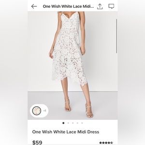 Lulu’s One Wish White Lace Midi Dress. Size medium